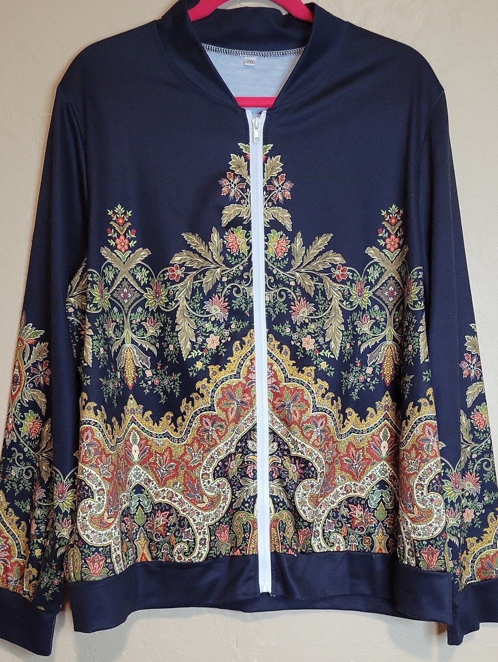 Women’s Black Paisley Zip-Front Jacket